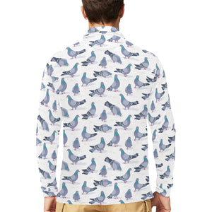 Pigeon Pattern Print Design 03 Men's Long Sleeve Polo Shirt