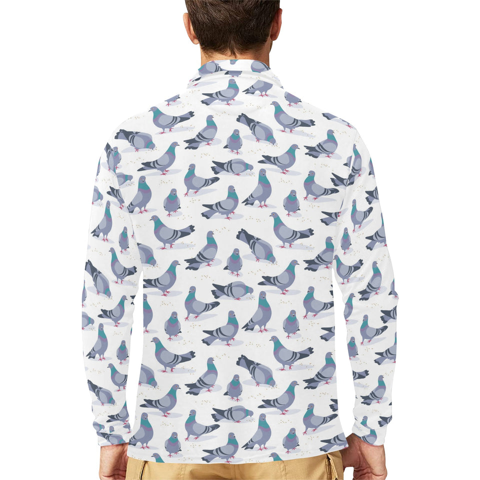 Pigeon Pattern Print Design 03 Men's Long Sleeve Polo Shirt