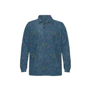 Swordfish Pattern Print Design 02 Men's Long Sleeve Polo Shirt