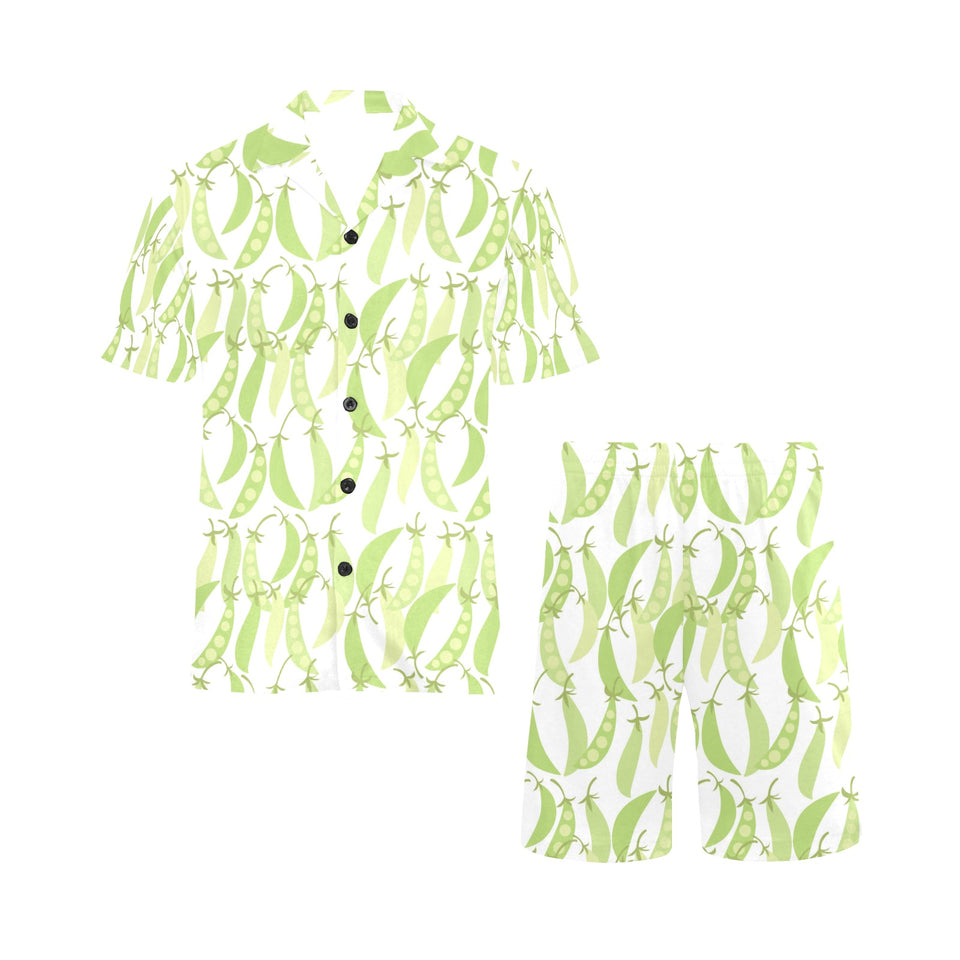 Green Peas Pattern Print Design 03 Men's V-Neck Short Pajama Set