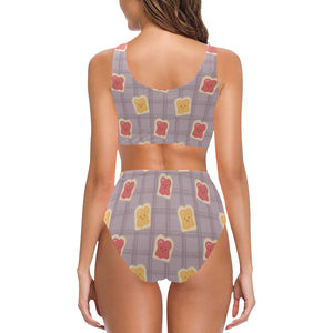 Bread Toast Pattern Print Design 05 Chest Bowknot High Waisted Bikini Swimsuit