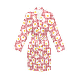 Fried Eggs Pattern Print Design 03 Women's Long Sleeve Belted Night Robe