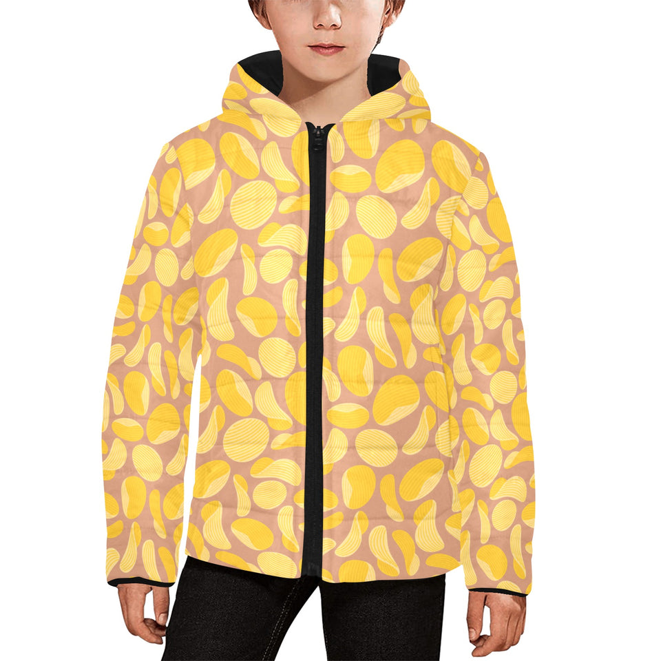 Potato Chips Pattern Print Design 01 Kids' Boys' Girls' Padded Hooded Jacket