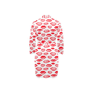 Lips Pattern Print Design 05 Men's Long Sleeve Belted Night Robe