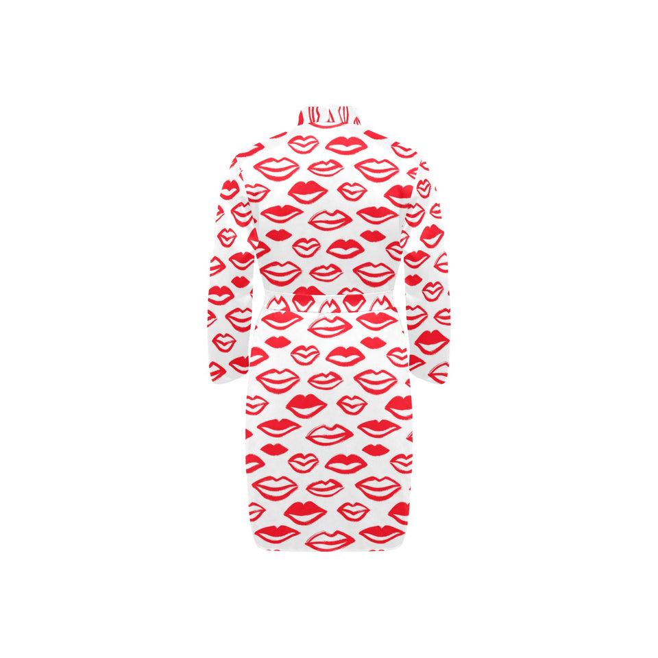 Lips Pattern Print Design 05 Men's Long Sleeve Belted Night Robe