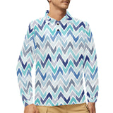 zigzag chevron blue pattern Men's Long Sleeve Polo Shirt