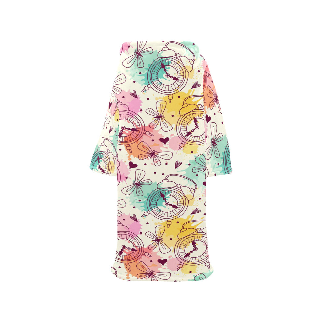 Clock butterfly pattern Blanket Robe with Sleeves