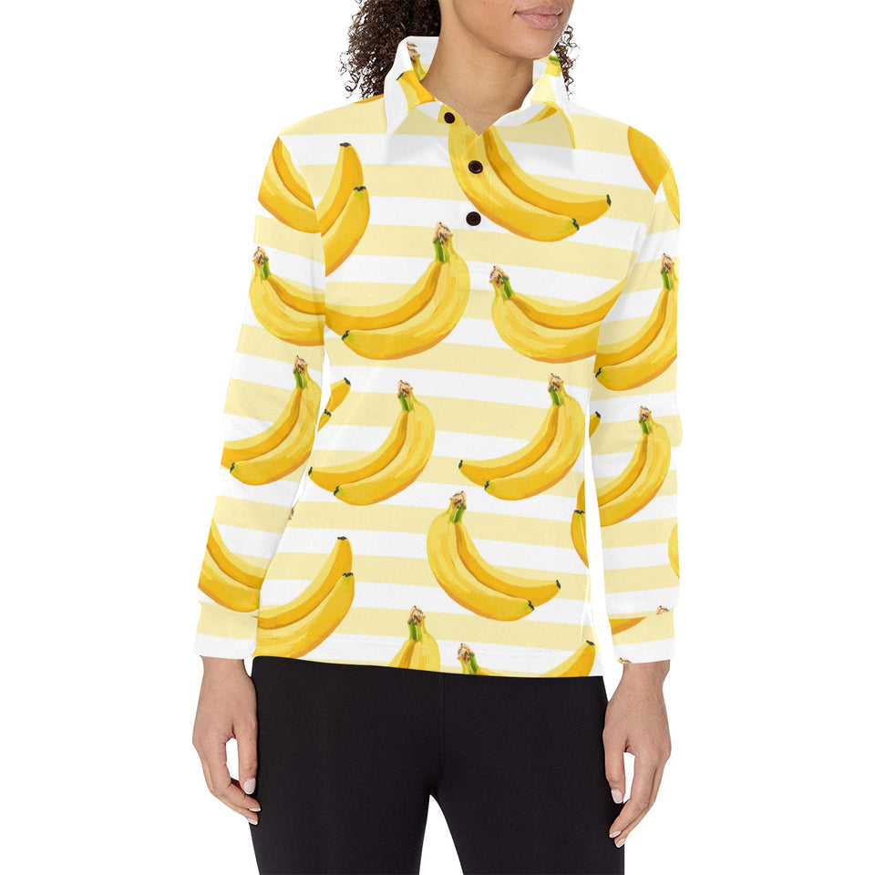 Banana pattern blackground Women's Long Sleeve Polo Shirt