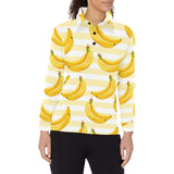 Banana pattern blackground Women's Long Sleeve Polo Shirt