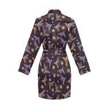 Hummingbird Pattern Print Design 04 Women's Long Sleeve Belted Night Robe