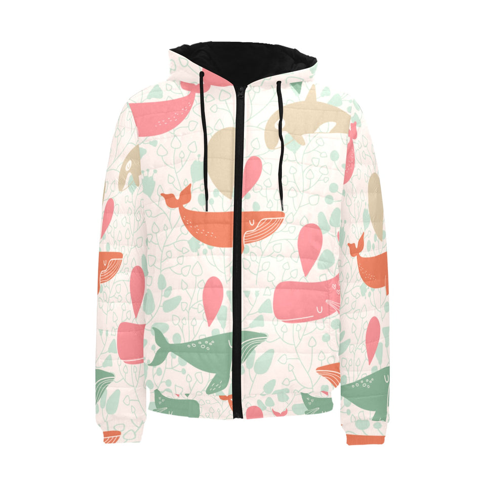 Cute whale pattern Men's Padded Hooded Jacket