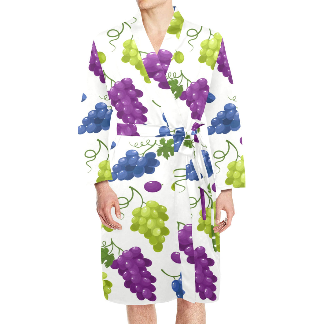 Grape pattern Men's Long Sleeve Belted Night Robe