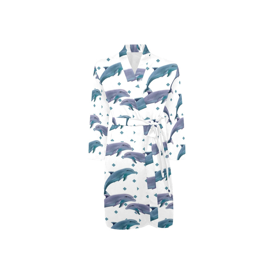 Dolphins pattern dotted background Men's Long Sleeve Belted Night Robe