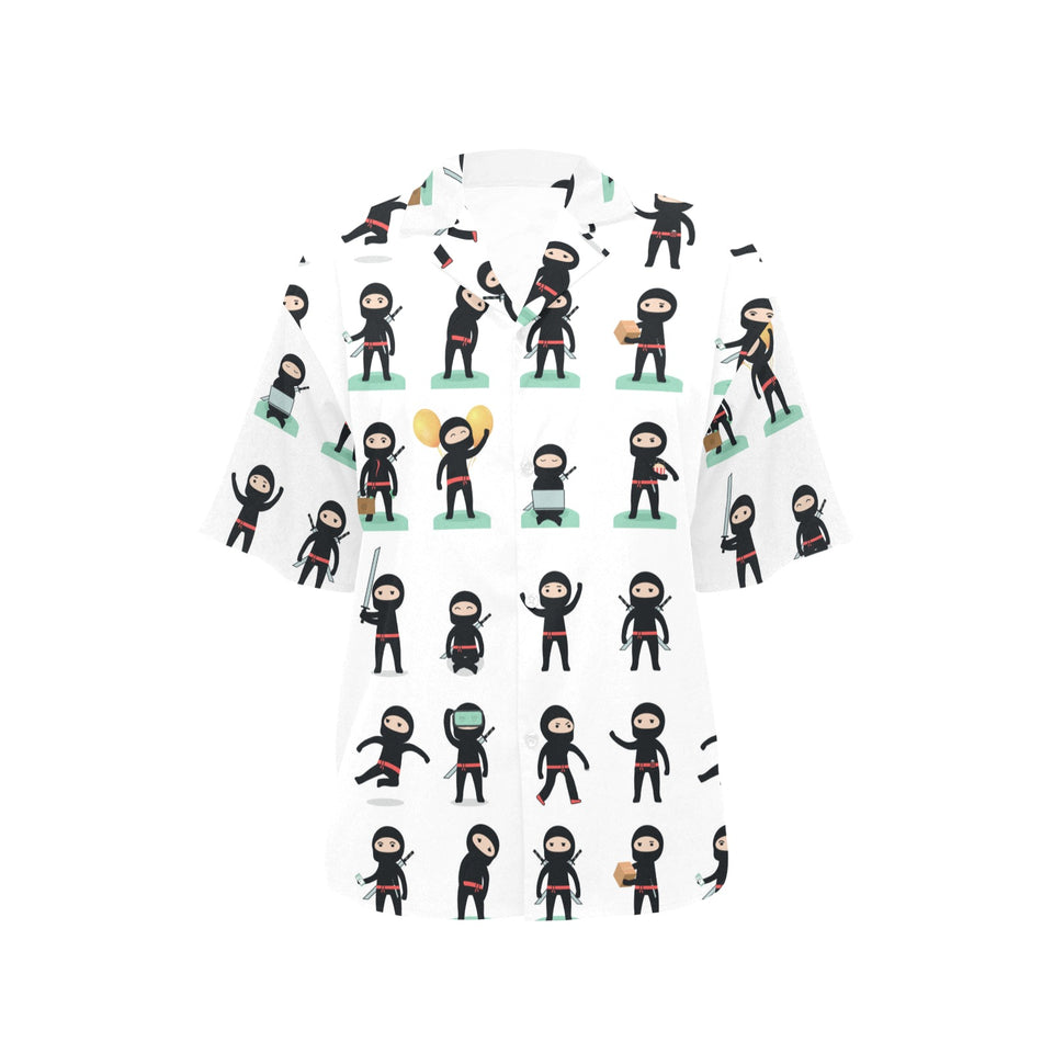 Cute ninja katana sword pattern Women's All Over Print Hawaiian Shirt
