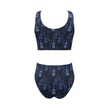 Blue Theme guitar pattern Chest Bowknot High Waisted Bikini Swimsuit