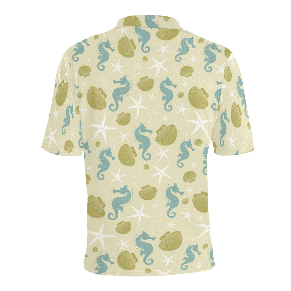 Seahorse shell starfish pattern background Men's All Over Print Polo Shirt
