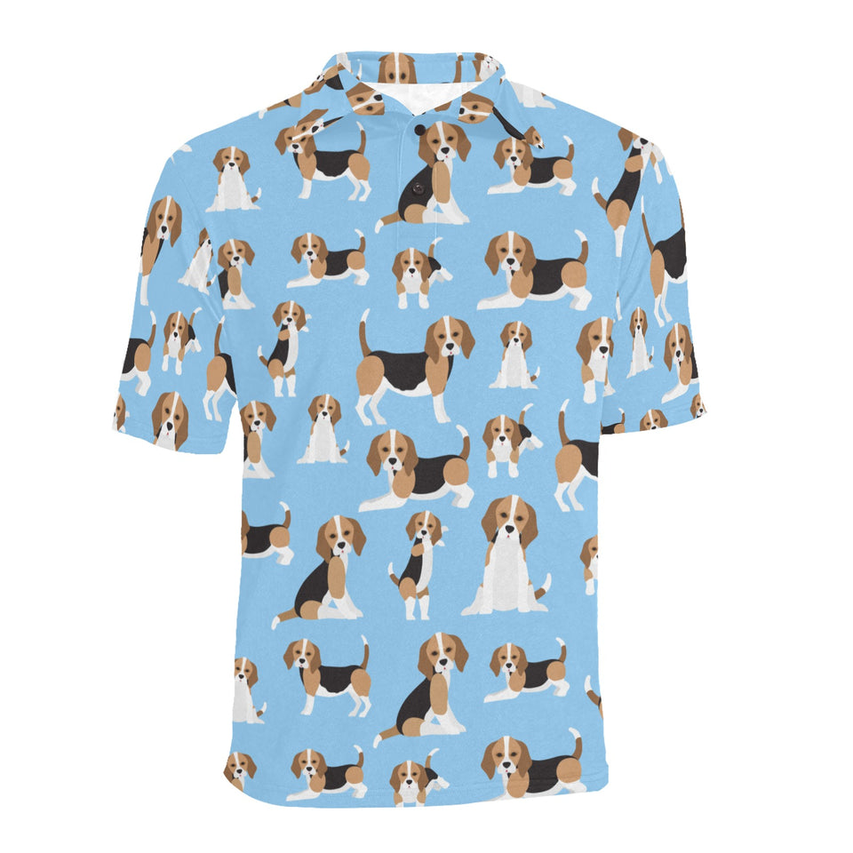 Beagle dog blue background pattern Men's All Over Print Polo Shirt