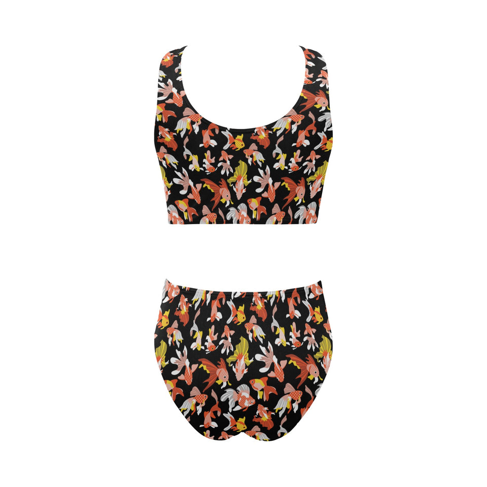 Goldfish Pattern Print Design 03 Chest Bowknot High Waisted Bikini Swimsuit