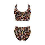 Goldfish Pattern Print Design 03 Chest Bowknot High Waisted Bikini Swimsuit