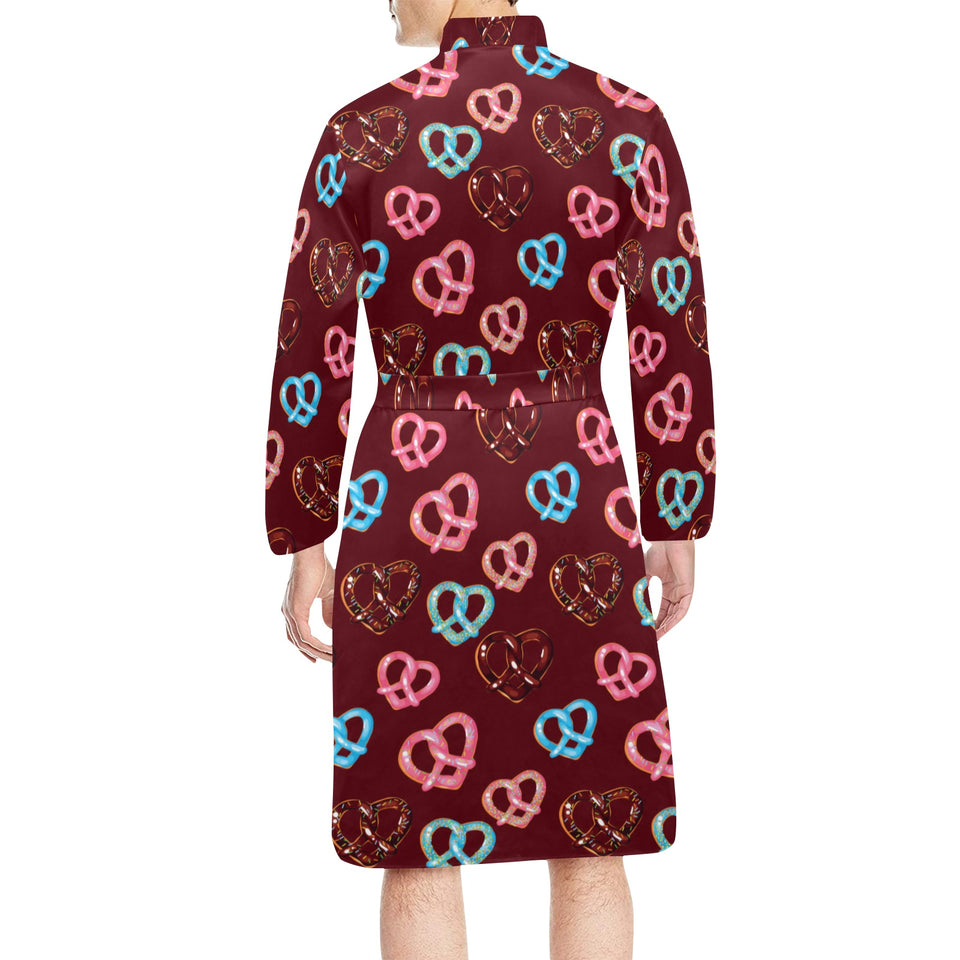 Pretzels Pattern Print Design 05 Men's Long Sleeve Belted Night Robe