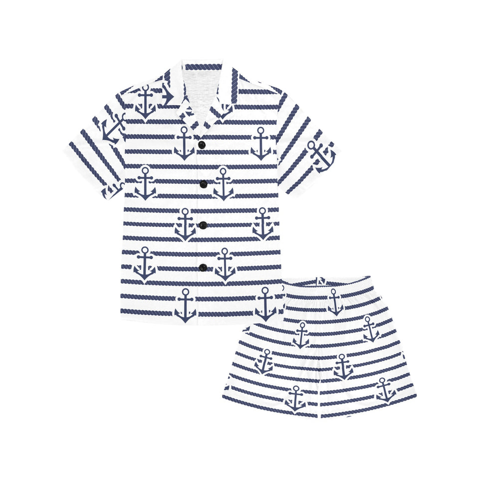 Anchor rope nautical  pattern Kids' Boys' Girls' V-Neck Short Pajama Set
