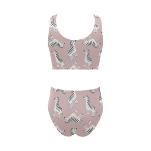 Cute zebra pattern Chest Bowknot High Waisted Bikini Swimsuit