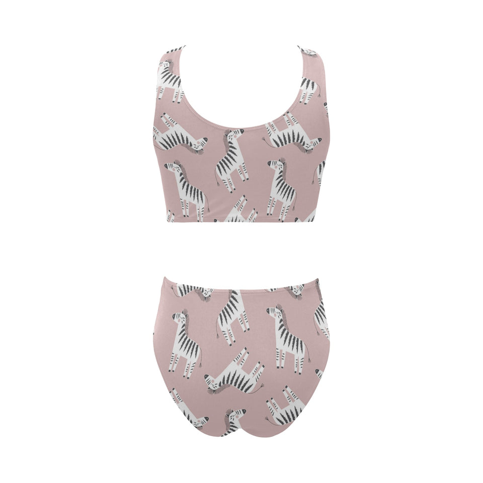 Cute zebra pattern Chest Bowknot High Waisted Bikini Swimsuit