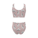 Cute zebra pattern Chest Bowknot High Waisted Bikini Swimsuit