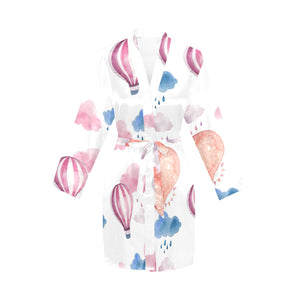 Watercolor air balloon cloud pattern Women's Long Sleeve Belted Night Robe