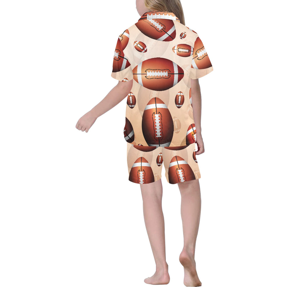 American football ball design pattern Kids' Boys' Girls' V-Neck Short Pajama Set