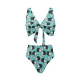 Hedgehog Pattern Print Design 03 Chest Bowknot High Waisted Bikini Swimsuit