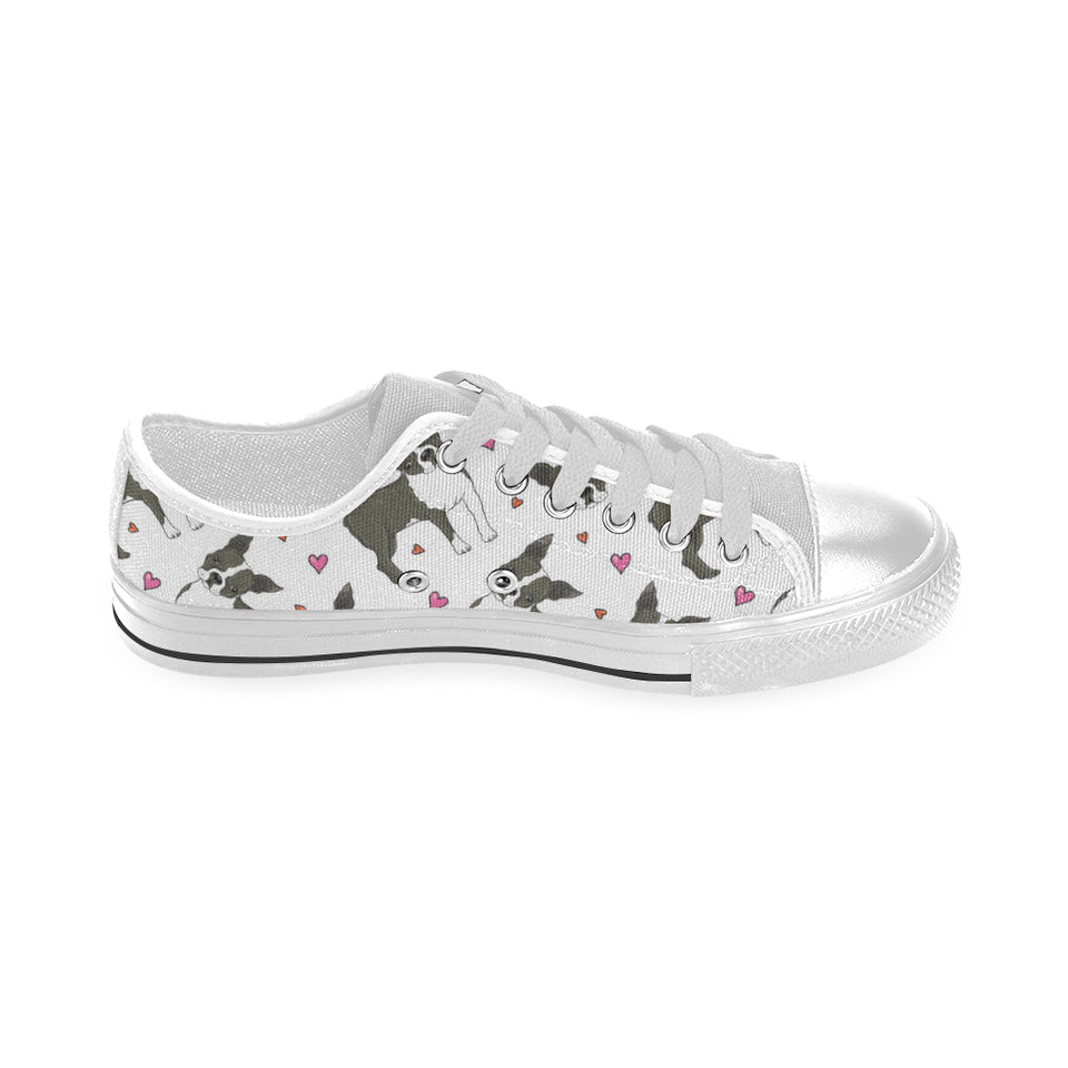 Boston terrier dog hearts vector pattern Men's Low Top Shoes White