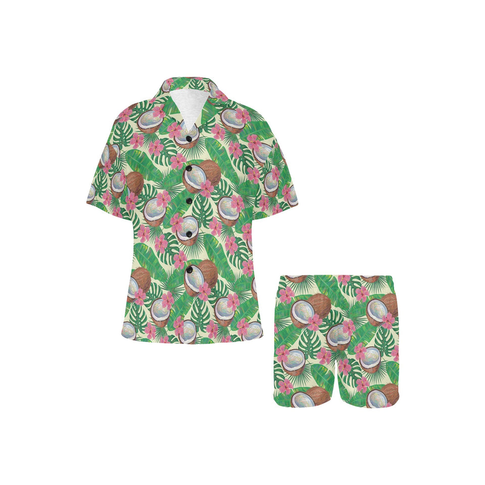 Coconut Pattern Print Design 01 Women's V-Neck Short Pajama Set