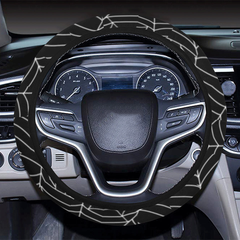 Spider web design pattern Black background white c Car Steering Wheel Cover