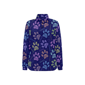 Dog Paws Pattern Print Design 02 Women's Long Sleeve Polo Shirt