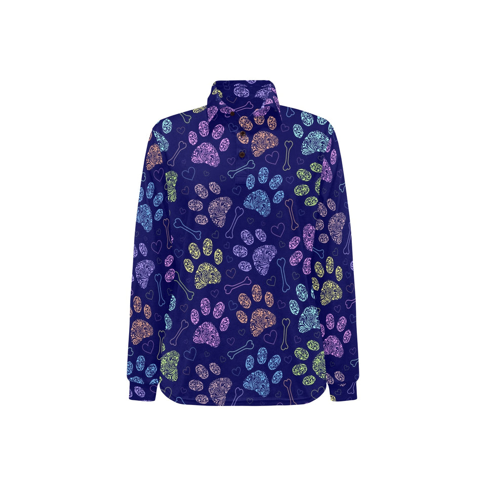 Dog Paws Pattern Print Design 02 Women's Long Sleeve Polo Shirt