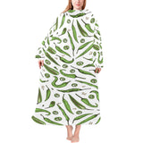Hand drawn sketch style green Chili peppers patter Blanket Robe with Sleeves