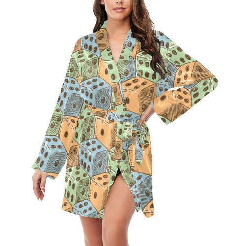 Dice Pattern Print Design 05 Women's Long Sleeve Belted Night Robe
