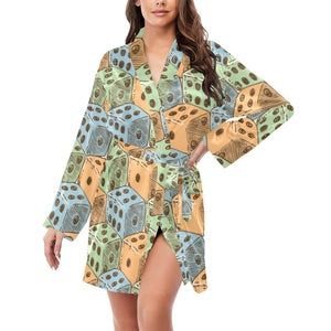 Dice Pattern Print Design 05 Women's Long Sleeve Belted Night Robe