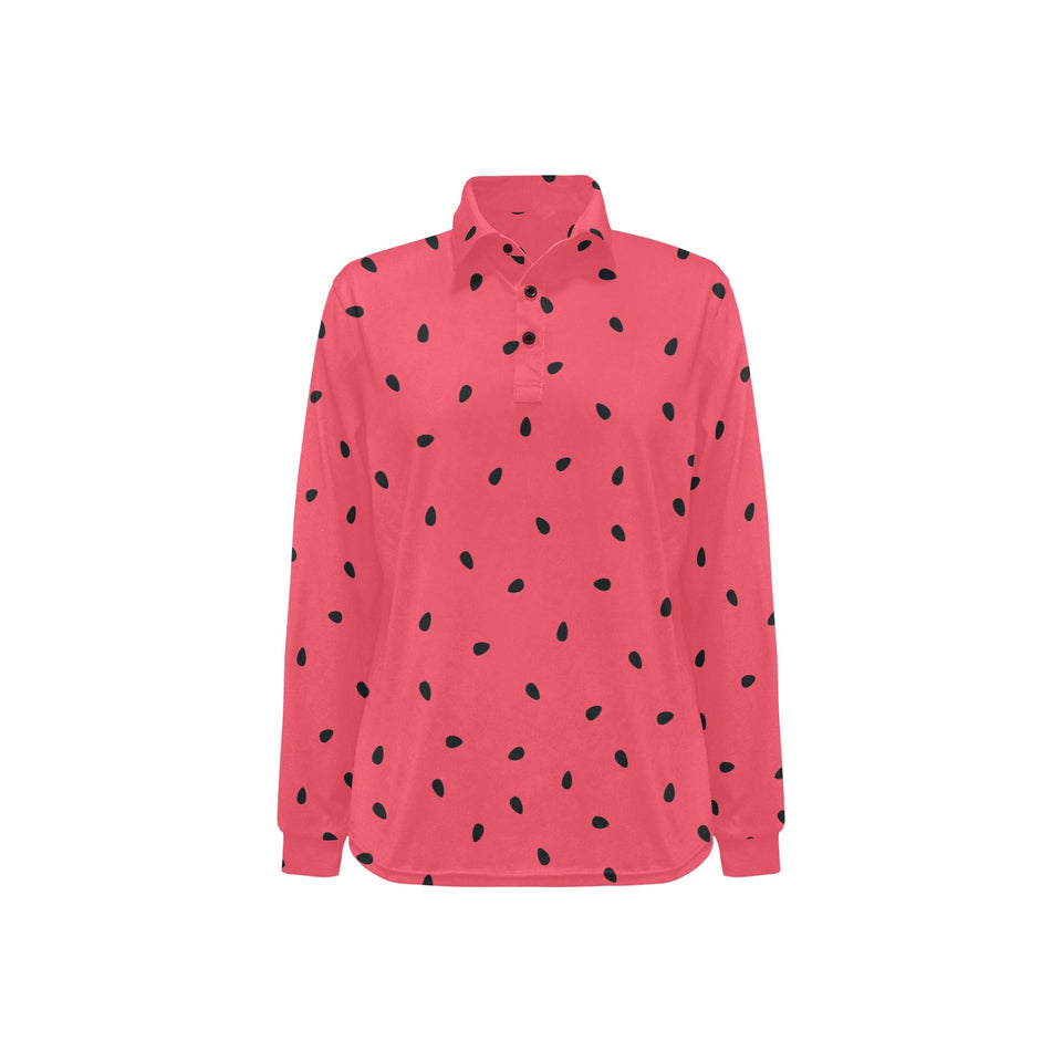 watermelon texture background Women's Long Sleeve Polo Shirt