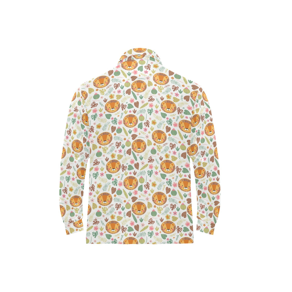 Lion Pattern Print Design 04 Men's Long Sleeve Polo Shirt