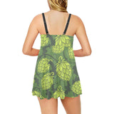 Hop pattern Hop cone background Chest Sexy Pleated Two Piece Swim Dress