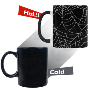 Spider web pattern Black background white cobweb Morphing Mug Heat Changing Mug