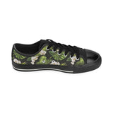 White orchid flower tropical leaves pattern blackg Men's Low Top Canvas Shoes Black
