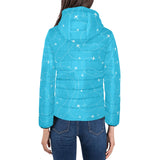 Airplane destinations blue background Women's Padded Hooded Jacket