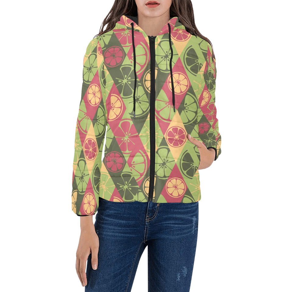 Cool Geometric lime pattern Women's Padded Hooded Jacket