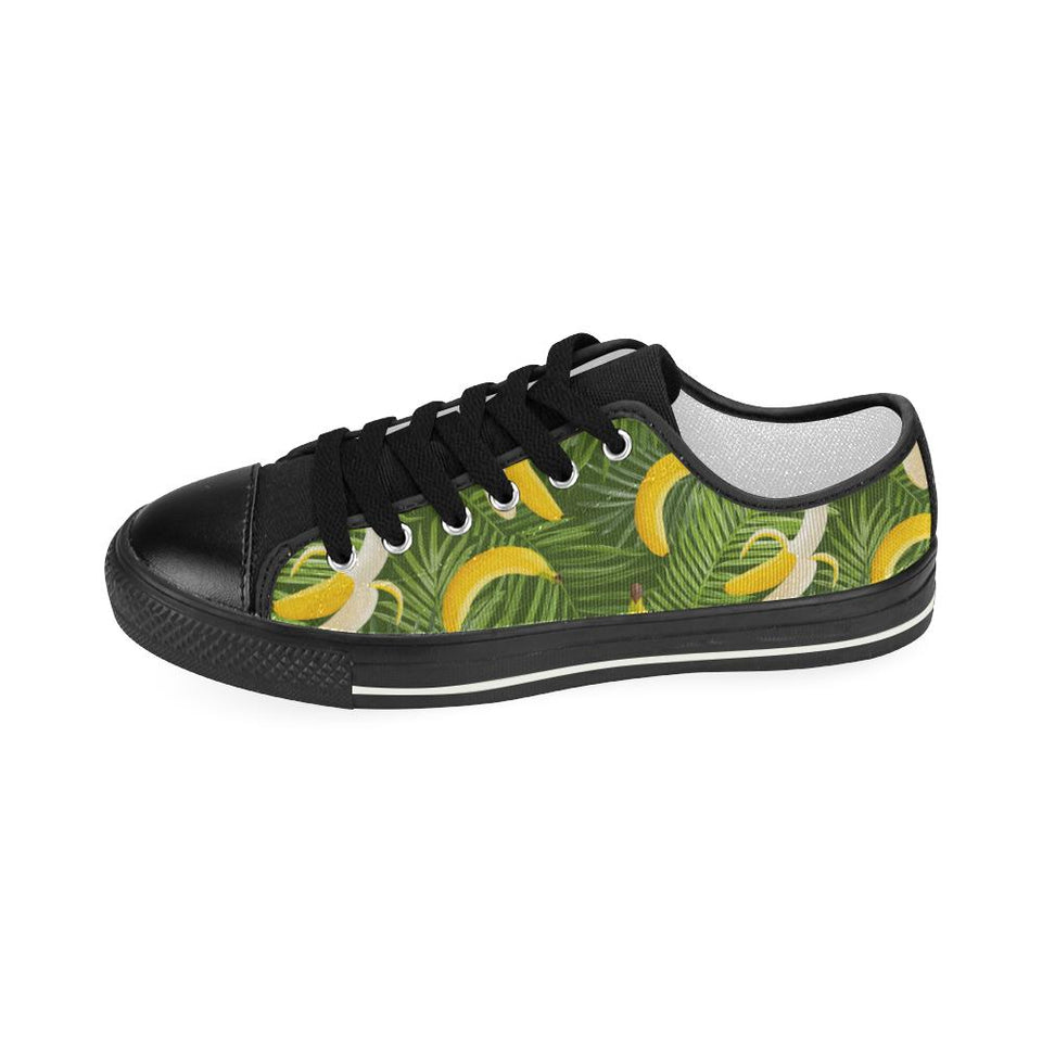 Banana Palm Leaves pattern Kids' Boys' Girls' Low Top Canvas Shoes Black