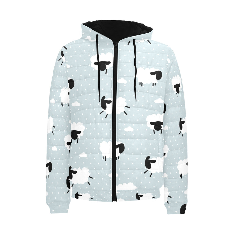 Sheep polka dot cloud pattern Men's Padded Hooded Jacket