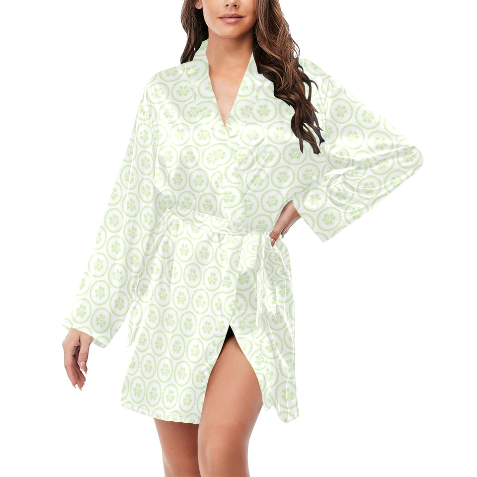 Cucumber pattern background Women's Long Sleeve Belted Night Robe