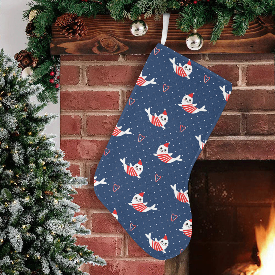 Cute sea lion seal christmas hat candy cane heart Christmas Stocking